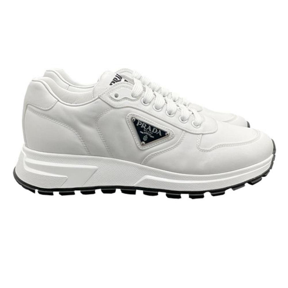 Prada triangle logo leather sneakers size 9 fits 10 US made in Italy